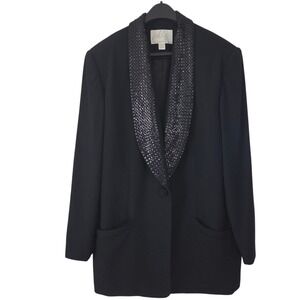 Lord & Taylor Vintage Plus Size 18W Black Blazer Sequin Lapel Party Jacket Lined